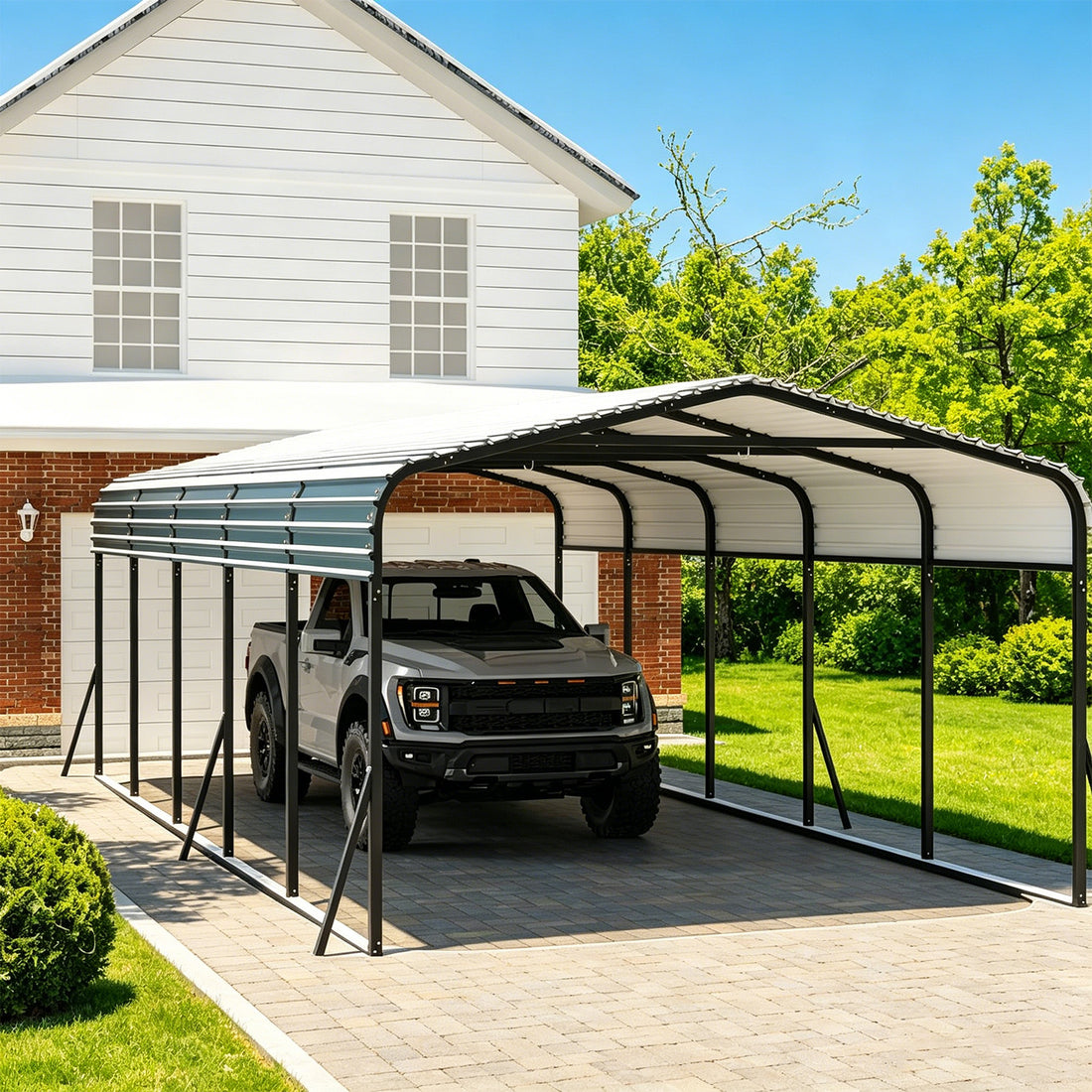 Garvee Carport 12x24 Acero Galvanizado Resistente Viento 100 MPH Cubierta Metálica Gris Para Coches Y Barcos