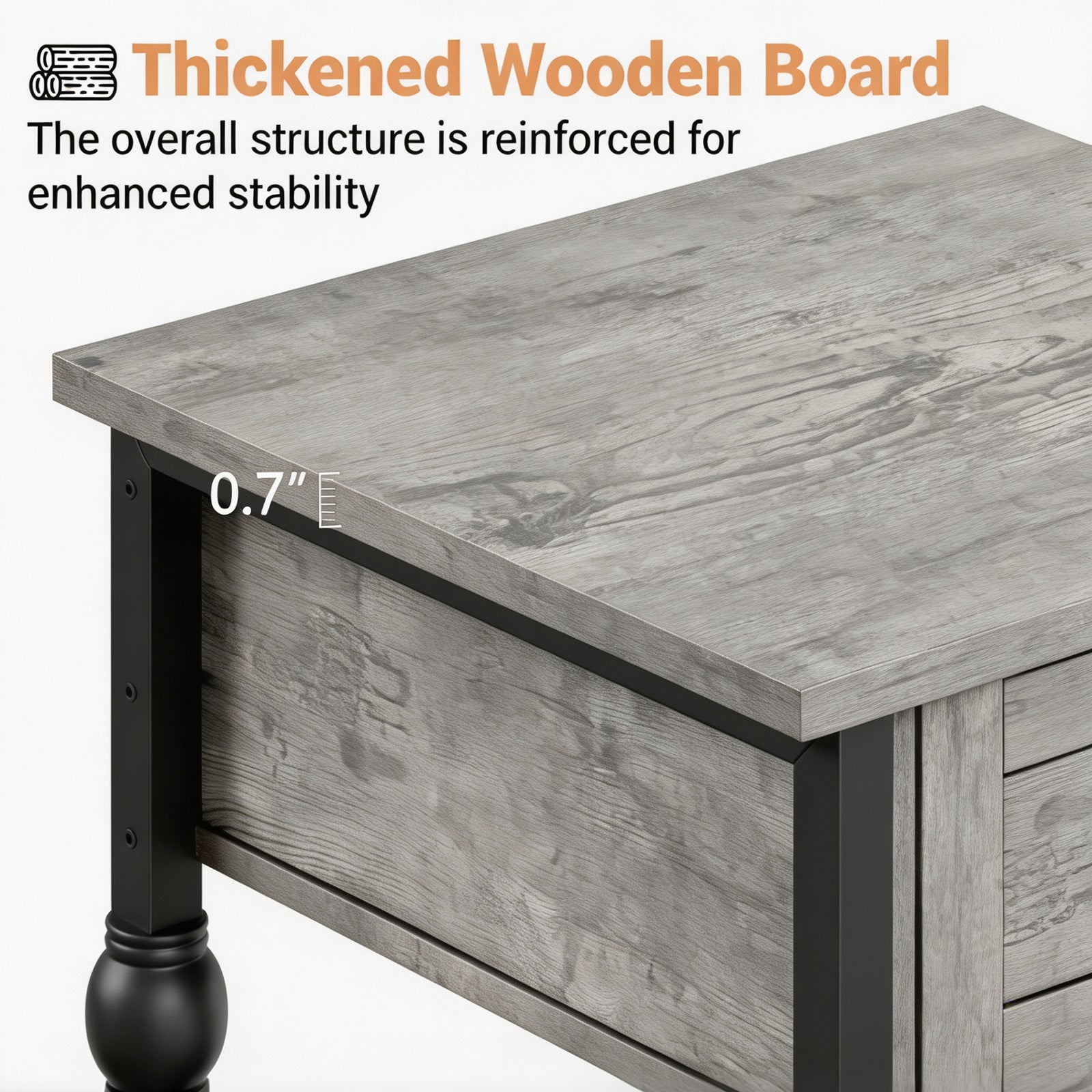 Garvee Mesa Auxiliar Cuadrada de Madera con 1 Cajón y Estante Abierto 40x40 cm Mesita de Noche con Patas Decorativas Estilo Vintage para Salón y Dormitorio Gris