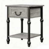 Garvee Mesa Auxiliar Cuadrada de Madera con 1 Cajón y Estante Abierto 40x40 cm Mesita de Noche con Patas Decorativas Estilo Vintage para Salón y Dormitorio Gris - Gris