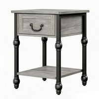Garvee Mesa Auxiliar Cuadrada de Madera con 1 Cajón y Estante Abierto 40x40 cm Mesita de Noche con Patas Decorativas Estilo Vintage para Salón y Dormitorio Gris