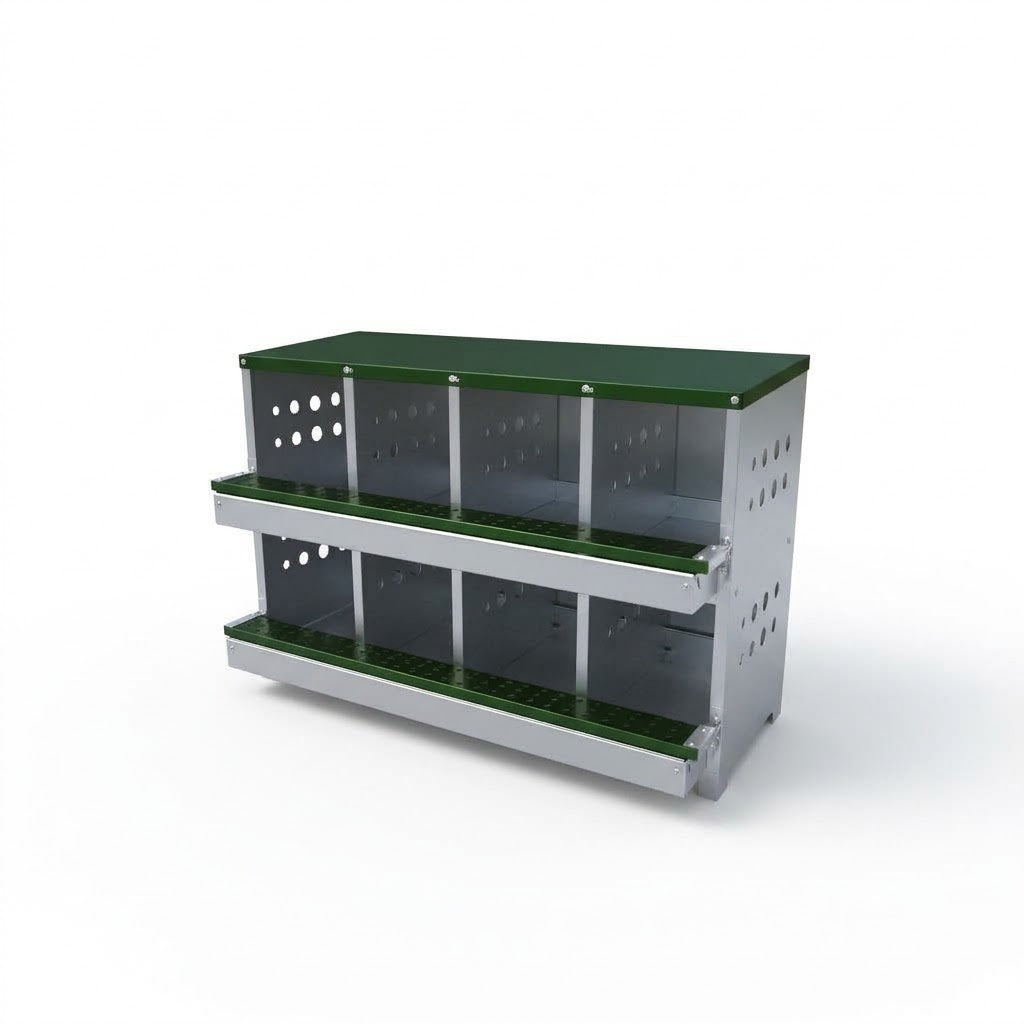 Garvee Ponedero y Caja de Anidación para Gallinas de 2 Pisos - 8 Compartimentos de Acero Galvanizado, Bandeja de Recolección con 8 Huevos Falsos (Verde Oscuro)