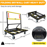 Garvee Carro Plegable de Transporte para Paneles de Vidrio, Madera y Pladur, Capacidad 816 kg, Estructura de Acero con Ruedas Giratorias y Frenos, Altura Ajustable