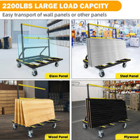 Garvee Carro Plegable de Transporte para Paneles de Vidrio, Madera y Pladur, Capacidad 816 kg, Estructura de Acero con Ruedas Giratorias y Frenos, Altura Ajustable