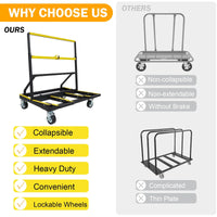 Garvee Carro Plegable de Transporte para Paneles de Vidrio, Madera y Pladur, Capacidad 816 kg, Estructura de Acero con Ruedas Giratorias y Frenos, Altura Ajustable