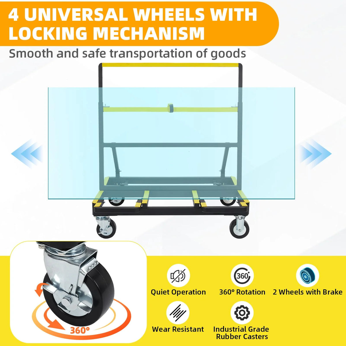 Garvee Carro Plegable de Transporte para Paneles de Vidrio, Madera y Pladur, Capacidad 816 kg, Estructura de Acero con Ruedas Giratorias y Frenos, Altura Ajustable