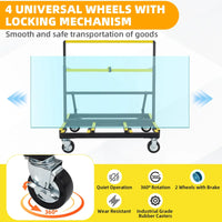 Garvee Carro Plegable de Transporte para Paneles de Vidrio, Madera y Pladur, Capacidad 816 kg, Estructura de Acero con Ruedas Giratorias y Frenos, Altura Ajustable