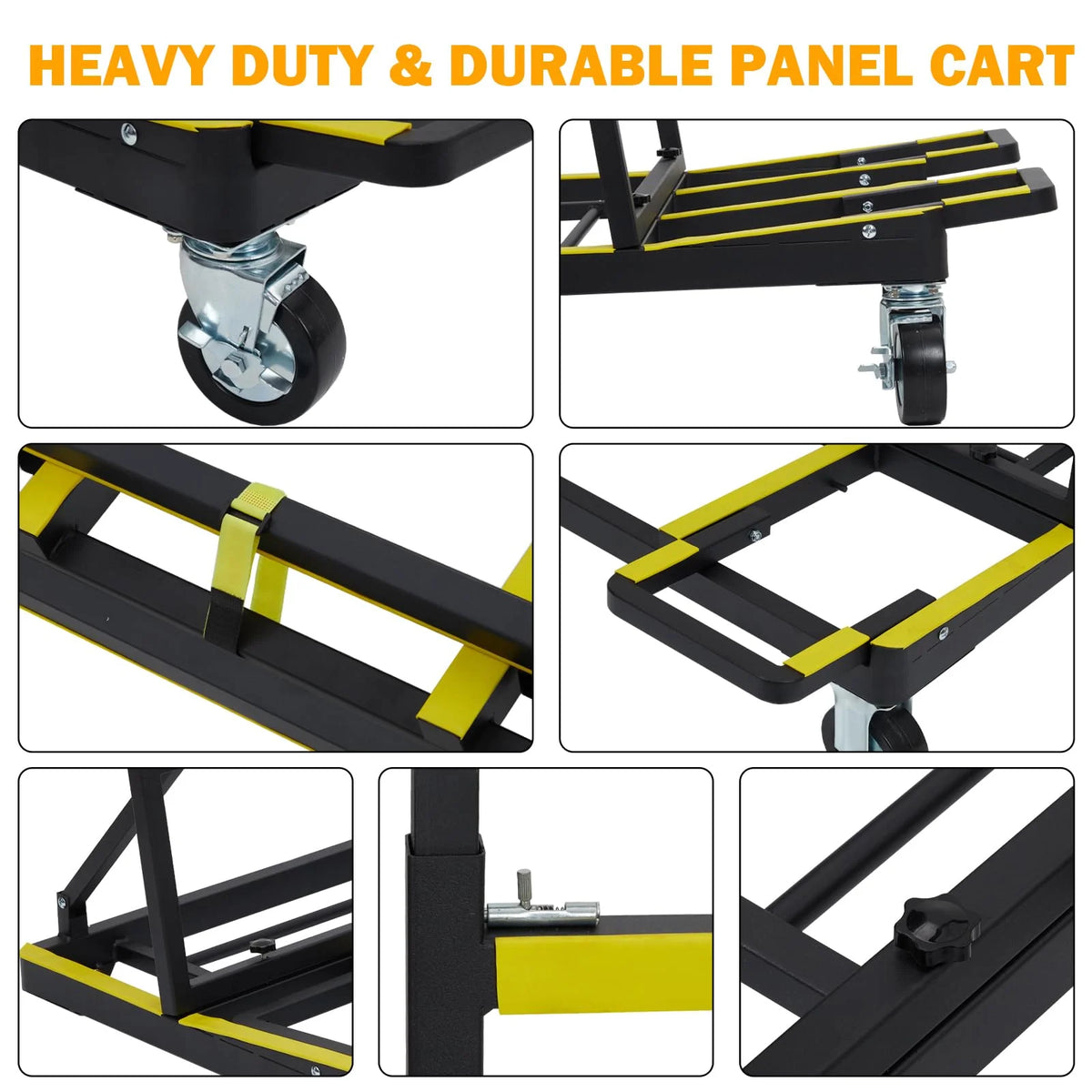 Garvee Carro Plegable de Transporte para Paneles de Vidrio, Madera y Pladur, Capacidad 816 kg, Estructura de Acero con Ruedas Giratorias y Frenos, Altura Ajustable