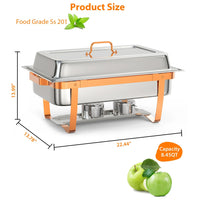 Garvee Set de 6 Chafing Dishes Rectangulares de 9L Calentadores de Comida para Buffet de Acero Inoxidable 201 con Patas Plegables y Detalles de Oro Rosa para Catering y Fiestas