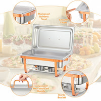Garvee Set de 6 Chafing Dishes Rectangulares de 9L Calentadores de Comida para Buffet de Acero Inoxidable 201 con Patas Plegables y Detalles de Oro Rosa para Catering y Fiestas