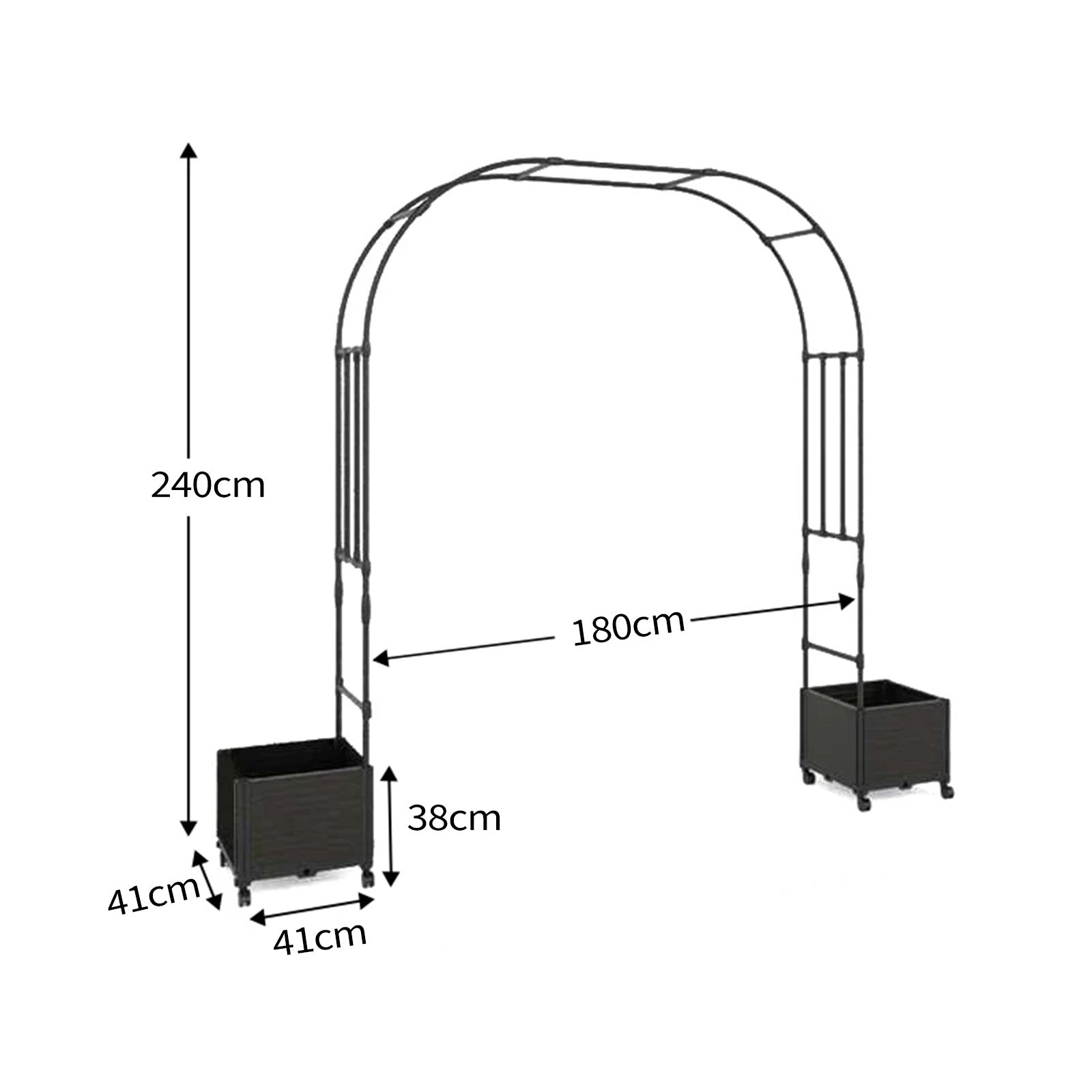 Garvee Arco de Jardín con Jardinera y Ruedas 220x240 cm, Set de Cama de Cultivo Profunda con Enrejado para Plantas Trepadoras, PP Resistente, Negro