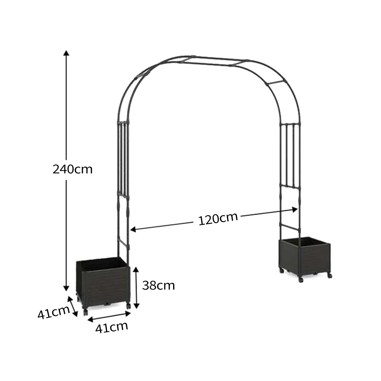 Garvee Arco de Jardín con Jardinera y Ruedas 120x240 cm, Set de Cama de Cultivo Profunda con Enrejado para Plantas Trepadoras, PP Resistente, Negro