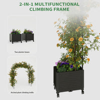 Garvee Arco de Jardín con Jardinera y Ruedas 220x240 cm, Set de Cama de Cultivo Profunda con Enrejado para Plantas Trepadoras, PP Resistente, Negro