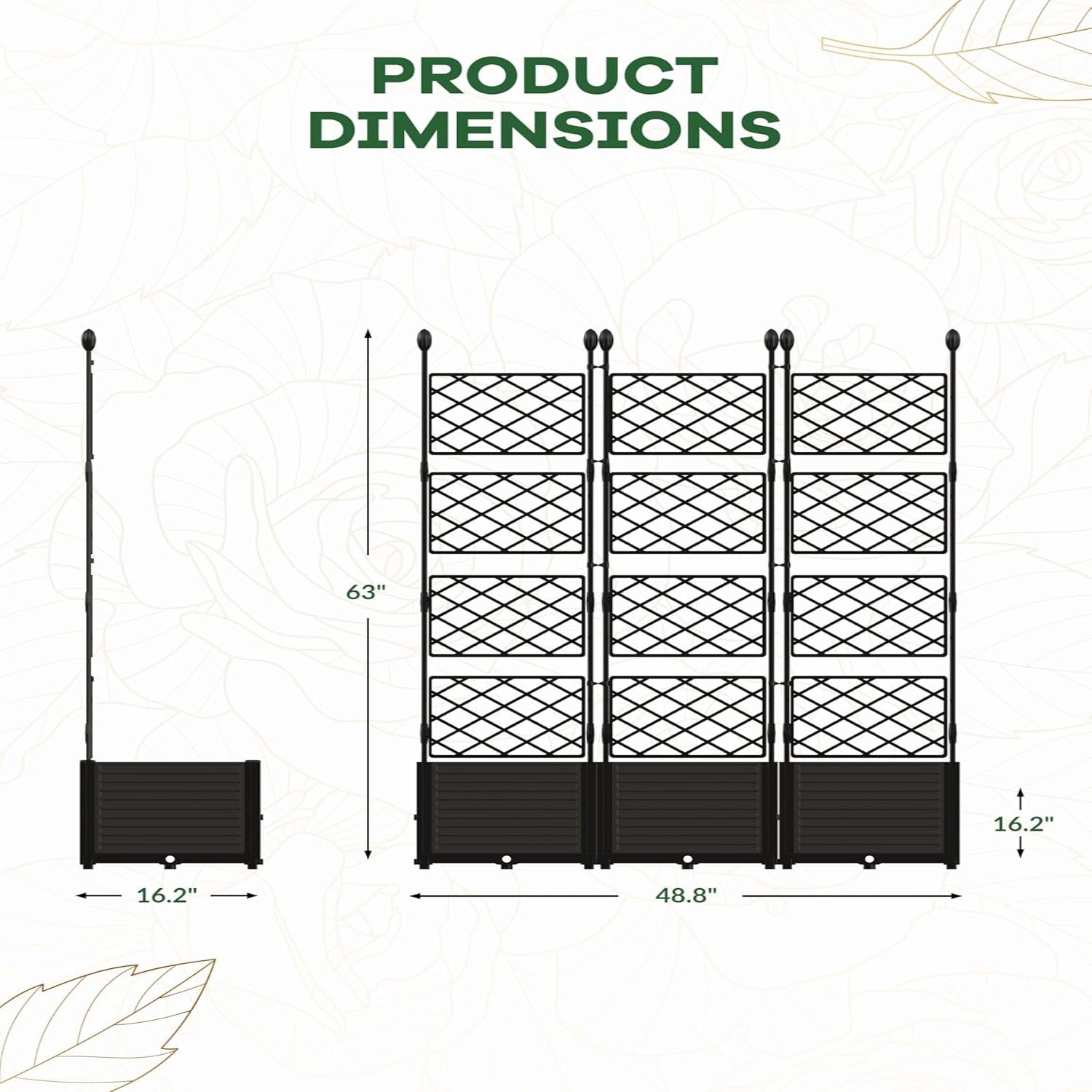 Garvee Jardineras Elevadas con Enrejado 3 Piezas para Patios y Balcones, 41×41 cm Negro, Resistente y Ligero