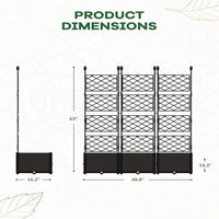 Garvee Jardineras Elevadas con Enrejado 3 Piezas para Patios y Balcones, 41×41 cm Negro, Resistente y Ligero