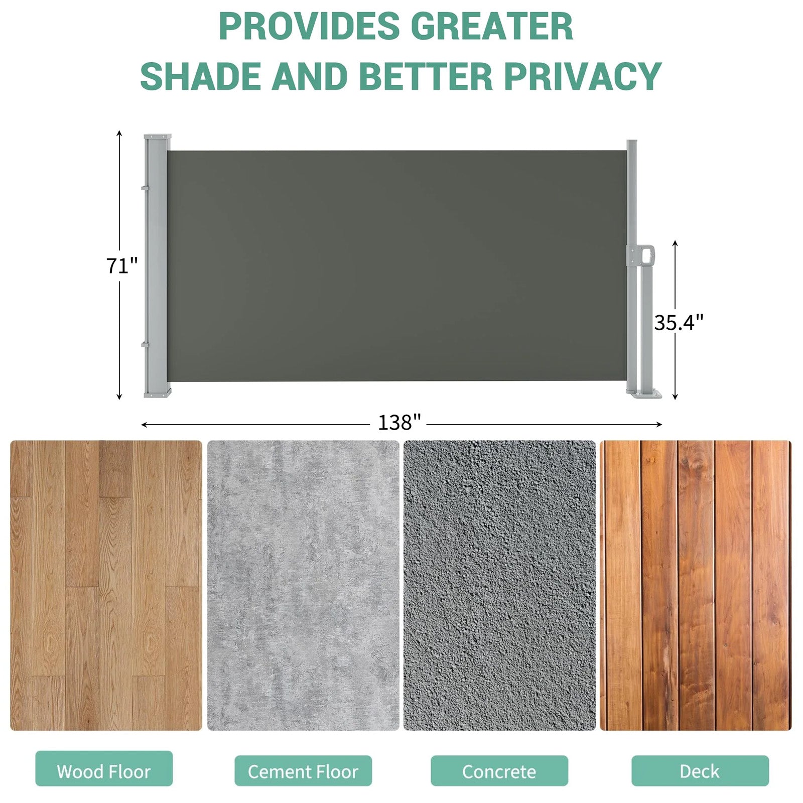 Garvee Toldo Lateral Retráctil de 180x350 cm Pantalla de Privacidad de Exterior Gris para Jardín y Terraza