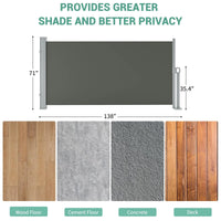 Garvee Toldo Lateral Retráctil de 180x350 cm Pantalla de Privacidad de Exterior Gris para Jardín y Terraza