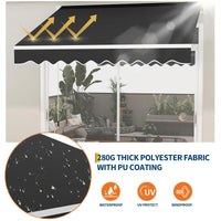 Garvee Toldo Retráctil Manual 300x240 cm para Patio y Terraza Marco de Aluminio Lona Impermeable Protección UV50+ con Manivela Negro