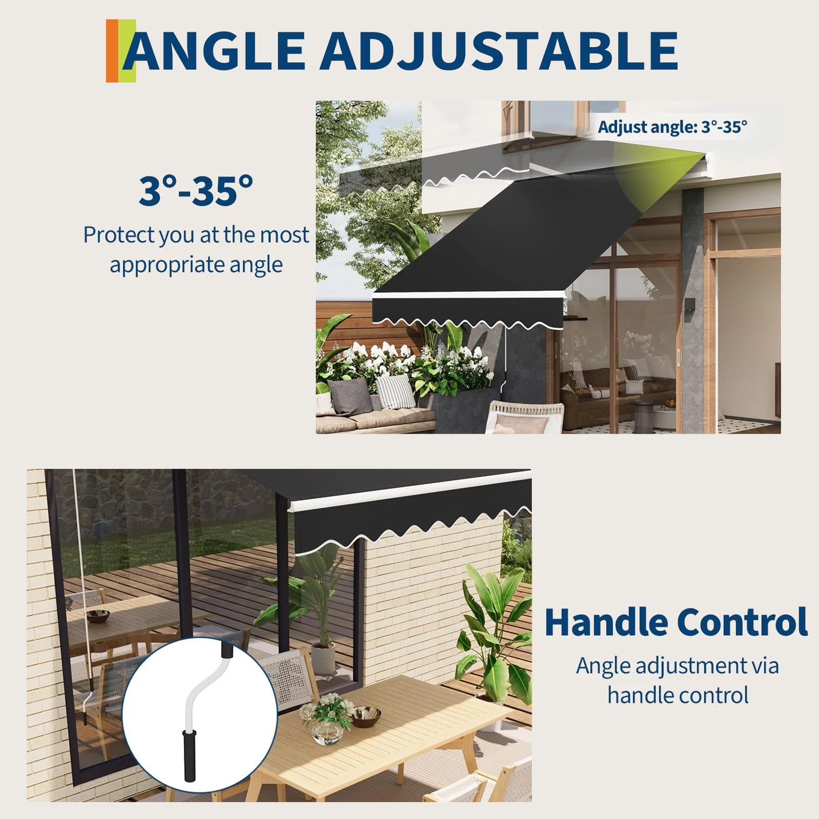 Garvee Toldo Retráctil Manual 300x240 cm para Patio y Terraza Marco de Aluminio Lona Impermeable Protección UV50+ con Manivela Negro