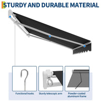 Garvee Toldo Retráctil Manual 300x240 cm para Patio y Terraza Marco de Aluminio Lona Impermeable Protección UV50+ con Manivela Negro