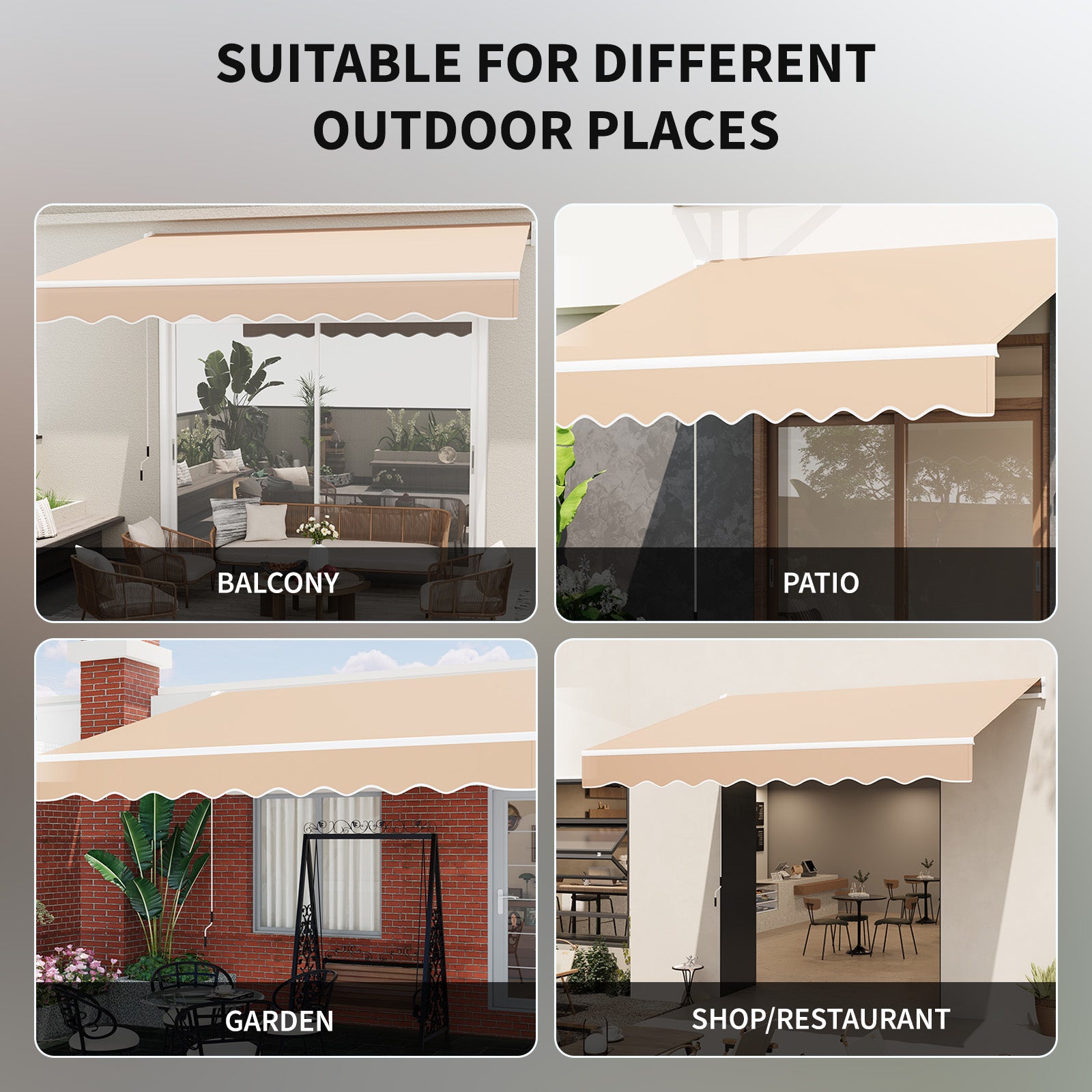 Garvee Toldo Retráctil Manual 300x240 cm para Patio y Terraza, Marco de Aluminio, Lona Impermeable 280g/m² con Protección UV50+ y Manivela, Caqui