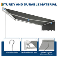 Garvee Toldo Retráctil Manual 3x2.5m para Terraza y Jardín, Toldo Exterior Impermeable con Protección UV y Manivela, Aluminio Reforzado Color Gris