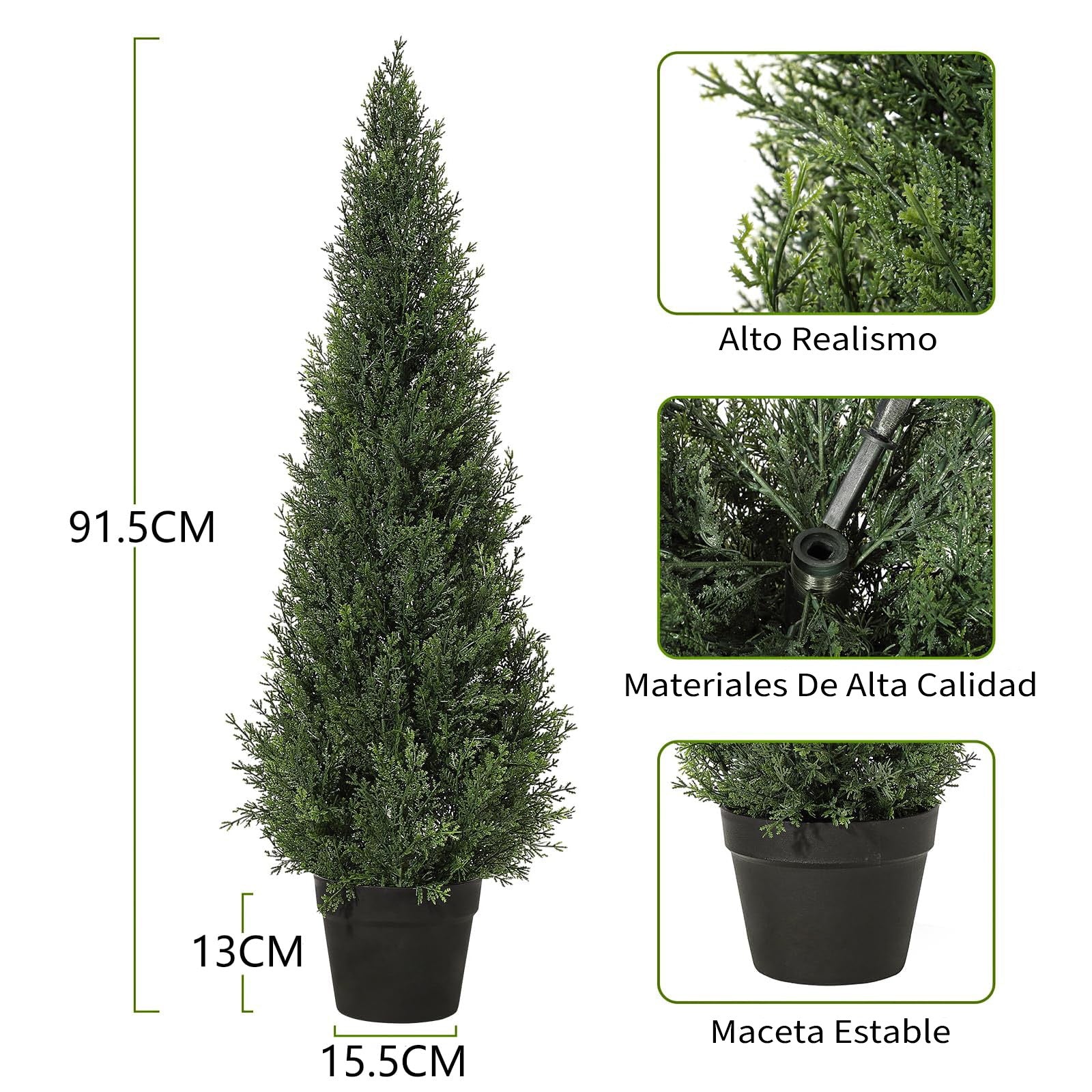 Garvee Árbol Artificial de Ciprés de 91,44 cm, Planta Falsa de PE con Protección UV y Maceta Base para Decoración de Exterior e Interior, Verde Natural 1 Unidad
