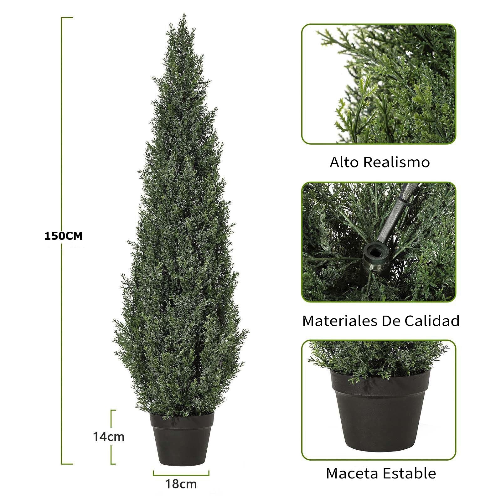 Garvee Set de 2 Árboles Artificiales de Ciprés de 152,4 cm, Plantas Falsas de PE con Protección UV y Maceta Base para Decoración de Exterior e Interior, Verde Natural