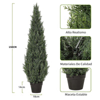 Garvee Set de 2 Árboles Artificiales de Ciprés de 152,4 cm, Plantas Falsas de PE con Protección UV y Maceta Base para Decoración de Exterior e Interior, Verde Natural