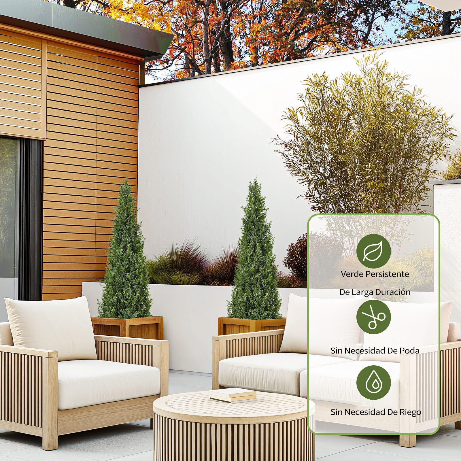 Garvee Set de 2 Árboles Artificiales de Ciprés de 152,4 cm, Plantas Falsas de PE con Protección UV y Maceta Base para Decoración de Exterior e Interior, Verde Natural