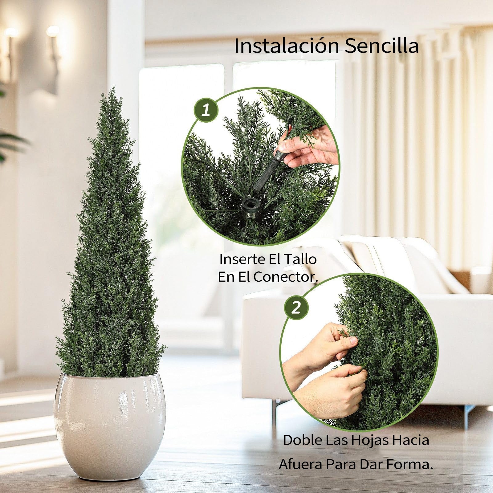 Garvee Set de 2 Árboles Artificiales de Ciprés de 152,4 cm, Plantas Falsas de PE con Protección UV y Maceta Base para Decoración de Exterior e Interior, Verde Natural