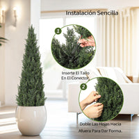 Garvee Set de 2 Árboles Artificiales de Ciprés de 152,4 cm, Plantas Falsas de PE con Protección UV y Maceta Base para Decoración de Exterior e Interior, Verde Natural