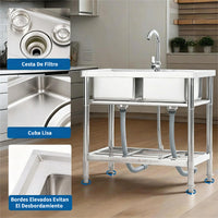 Garvee Fregadero Doble Independiente de Acero Inoxidable 201, 83x45x76 cm, con Grifo Integrado, para Cocina, Lavandería y Taller,Plata