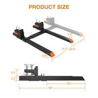 Garvee Horquillas para Palets para Cuchara de Tractor 152 cm Capacidad 1814 kg Horquillas Encastrables de Acero Sólido con Barra Estabilizadora Ajustable para Minicargadoras y Tractores Negro