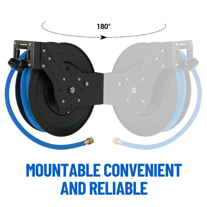 Garvee Enrollador de Manguera de Aire Retráctil Cerrado 1×7.6 m con Mecanismo de Bloqueo Automático y Soporte Giratorio 180°