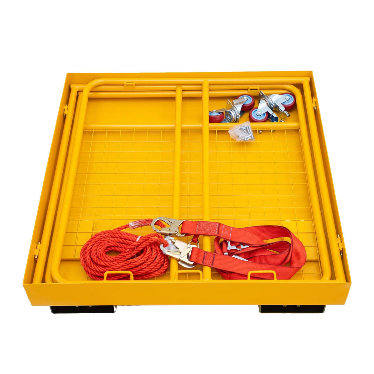 Garvee Cesta de Trabajo Plegable para Montacargas y Carretilla Elevadora 36x36" (91 × 91 cm) - Diseño Plegable de Fácil Almacenaje con Ruedas y Arnés 544 kg para Obra y Taller