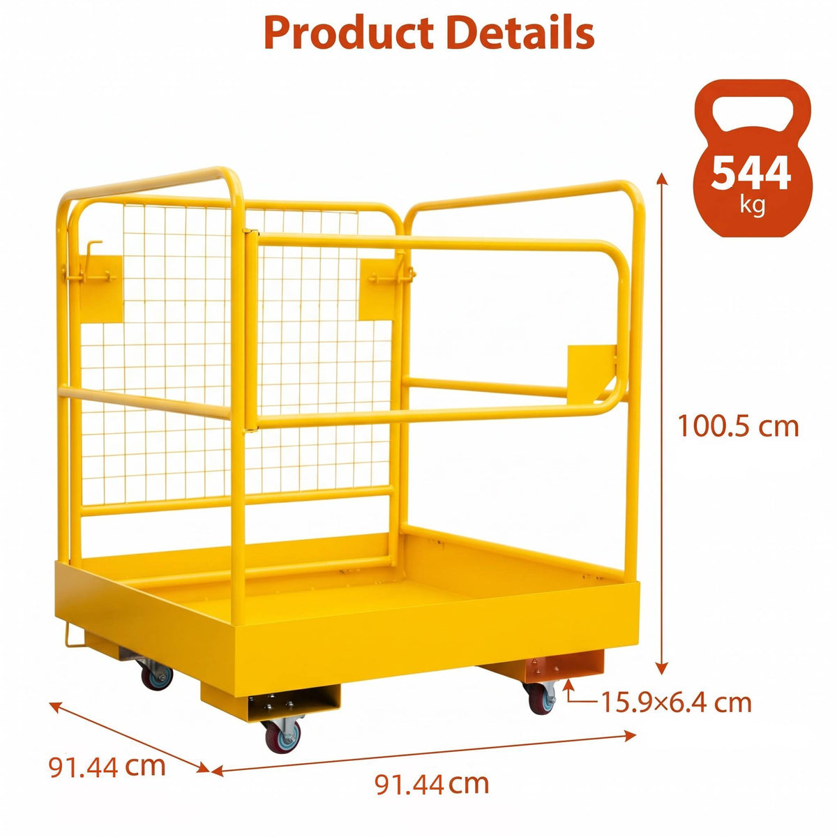 Garvee Cesta de Trabajo Plegable para Montacargas y Carretilla Elevadora 36x36" (91 × 91 cm) - Diseño Plegable de Fácil Almacenaje con Ruedas y Arnés 544 kg para Obra y Taller