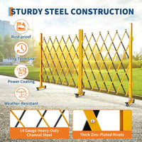 Garvee Barricada Metálica Móvil Extensible 5.1m x 103cm con Ruedas Valla de Seguridad Plegable para Obras y Eventos Acero