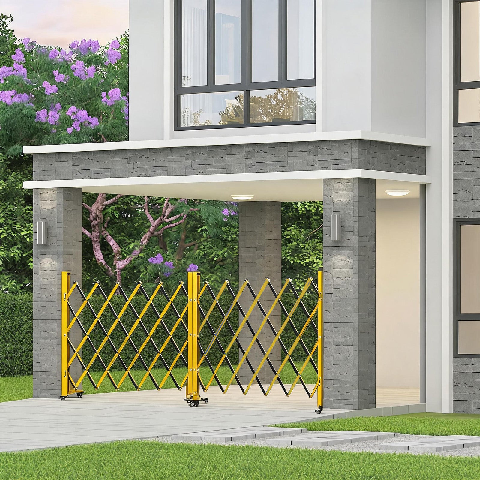 Garvee Barricada Metálica Móvil Extensible 5.1m x 103cm con Ruedas Valla de Seguridad Plegable para Obras y Eventos Acero