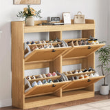 Garvee Zapatero de Ratán con 4 Cajones Abatibles, Estantes Ajustables para 26-32 Pares, Apertura Silenciosa y Antivuelco,  Madera Natural - Madera Natural