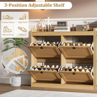 Garvee Zapatero de Ratán con 4 Cajones Abatibles, Estantes Ajustables para 26-32 Pares, Apertura Silenciosa y Antivuelco,  Madera Natural