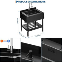 Garvee Fregadero Multifunción de Acero Inoxidable 304 de 65x53x100 cm con Grifo Extraíble 360° Estante Inferior y Acabado Negro Mate para Lavandería Garaje y Taller