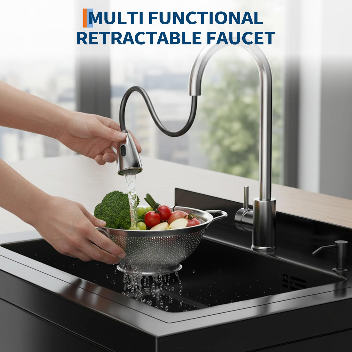 Garvee Fregadero Multifunción de Acero Inoxidable 304 de 65x53x100 cm con Grifo Extraíble 360° Estante Inferior y Acabado Negro Mate para Lavandería Garaje y Taller