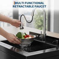 Garvee Fregadero Multifunción de Acero Inoxidable 304 de 65x53x100 cm con Grifo Extraíble 360° Estante Inferior y Acabado Negro Mate para Lavandería Garaje y Taller