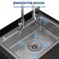 Garvee Fregadero de Acero Inoxidable 304 con Grifo Giratorio 360° y Ducha Extraíble para Garaje y Lavandería, Gran Cubeta Profunda, Negro
