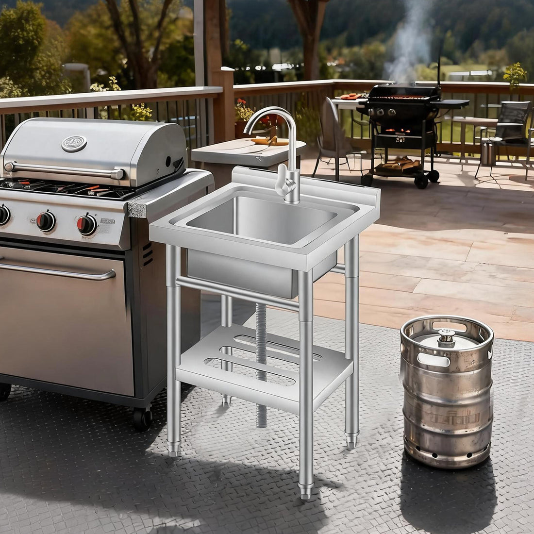 Garvee Fregadero Utilitario de Acero Inoxidable 201 de 50x50x80 cm Fregadero de un Seno con Grifo y Estante de Almacenamiento Inferior para Lavandería, Garaje y Taller, Plata
