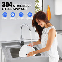 Garvee Fregadero Utilitario de Acero Inoxidable 201 de 50x50x80 cm Fregadero de un Seno con Grifo y Estante de Almacenamiento Inferior para Lavandería, Garaje y Taller, Plata