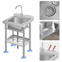 Garvee Fregadero Utilitario de Acero Inoxidable 201 de 50x50x80 cm Fregadero de un Seno con Grifo y Estante de Almacenamiento Inferior para Lavandería, Garaje y Taller, Plata