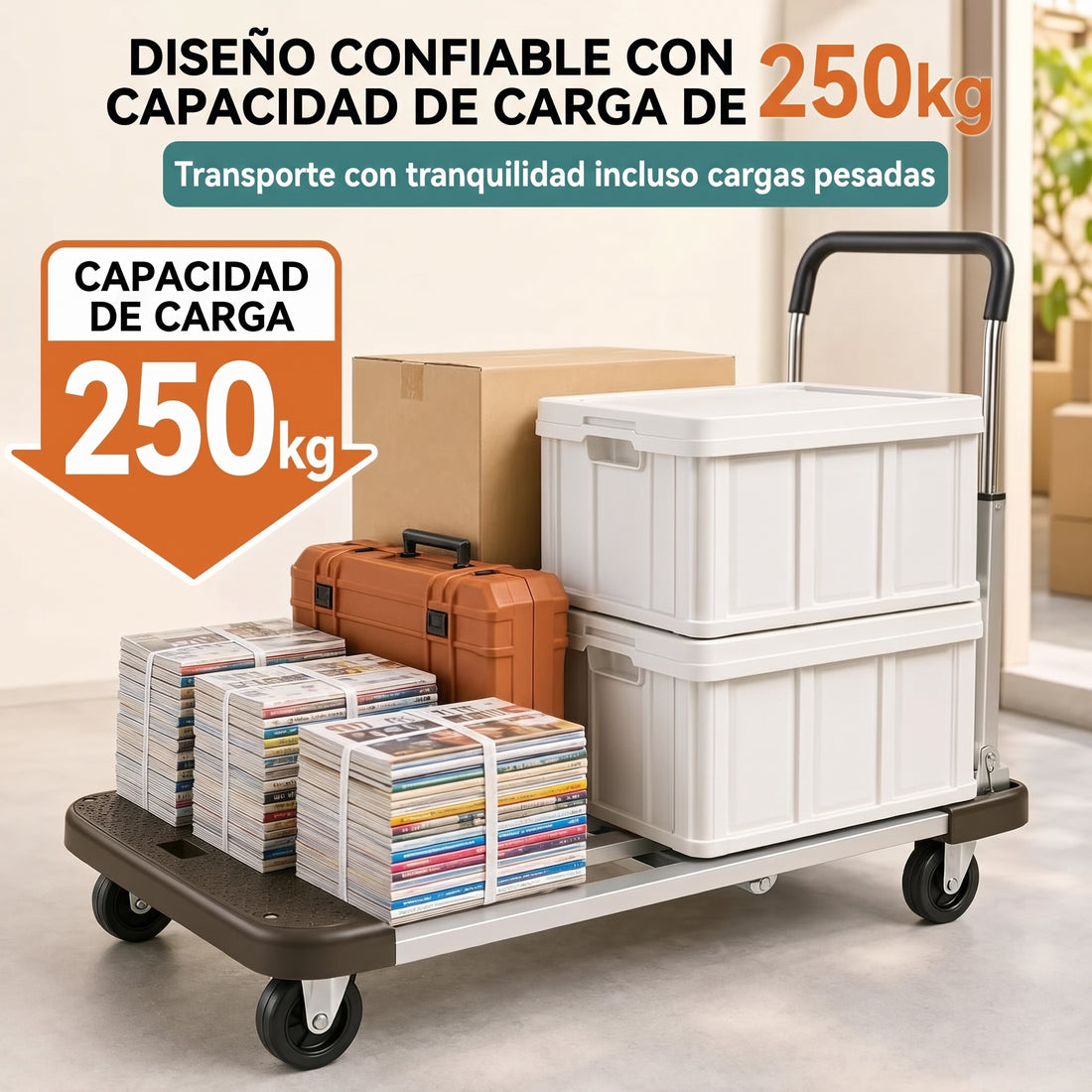 Garvee Carro Plataforma Plegable con Ruedas Silenciosas, Carretilla de Transporte para Almacén y Hogar, Plateado y Negro, 150 kg 75x44 cm