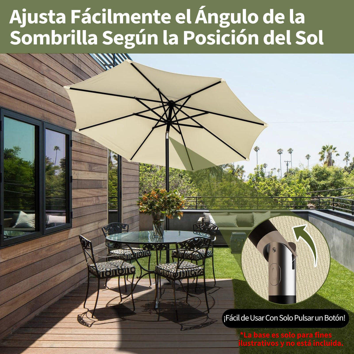 Garvee Sombrilla para Jardín de 2,15 m (7 ft), Parasol Inclinable de Hierro con Manivela y Protección UV, Color Beige