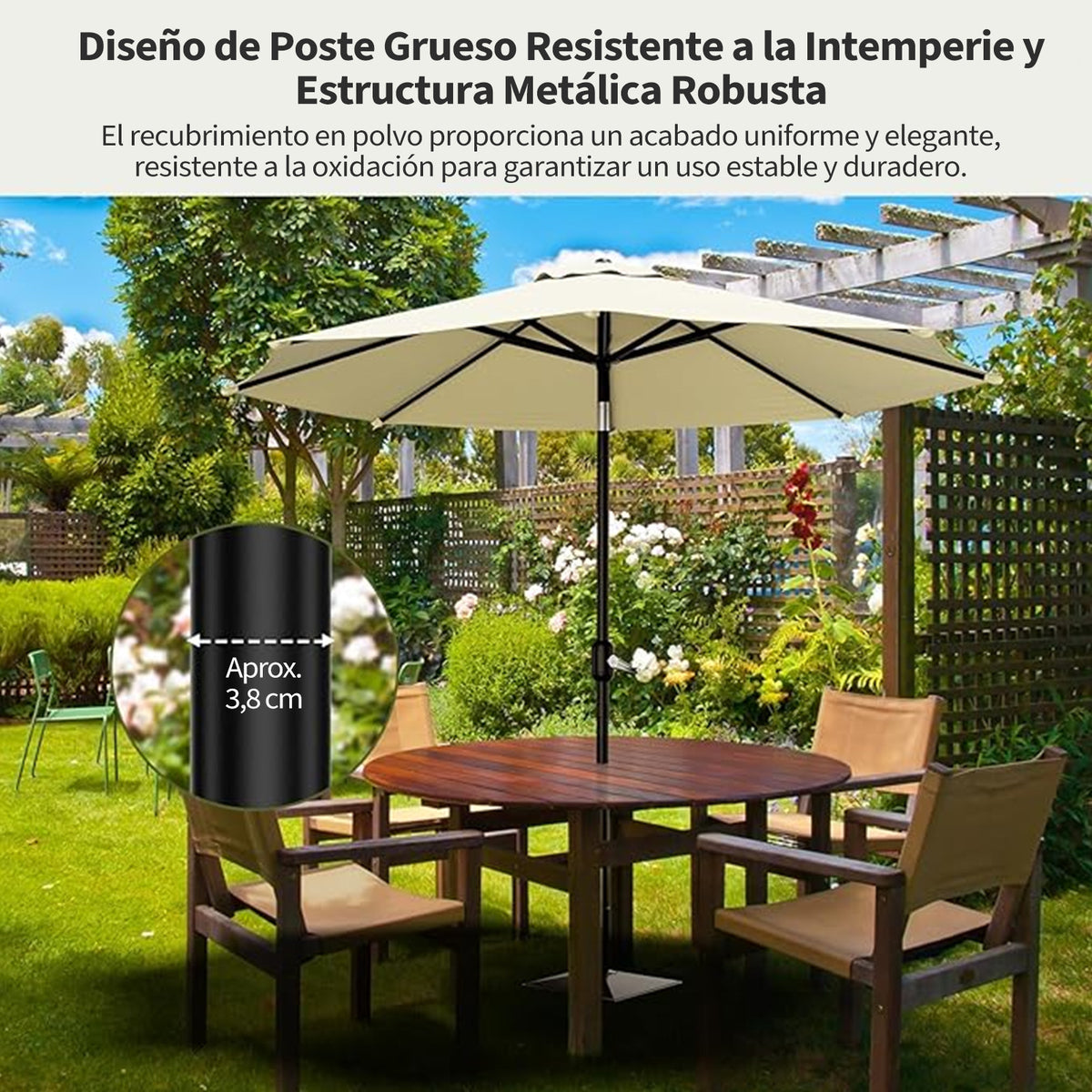 Garvee Sombrilla para Jardín de 2,15 m (7 ft), Parasol Inclinable de Hierro con Manivela y Protección UV, Color Beige